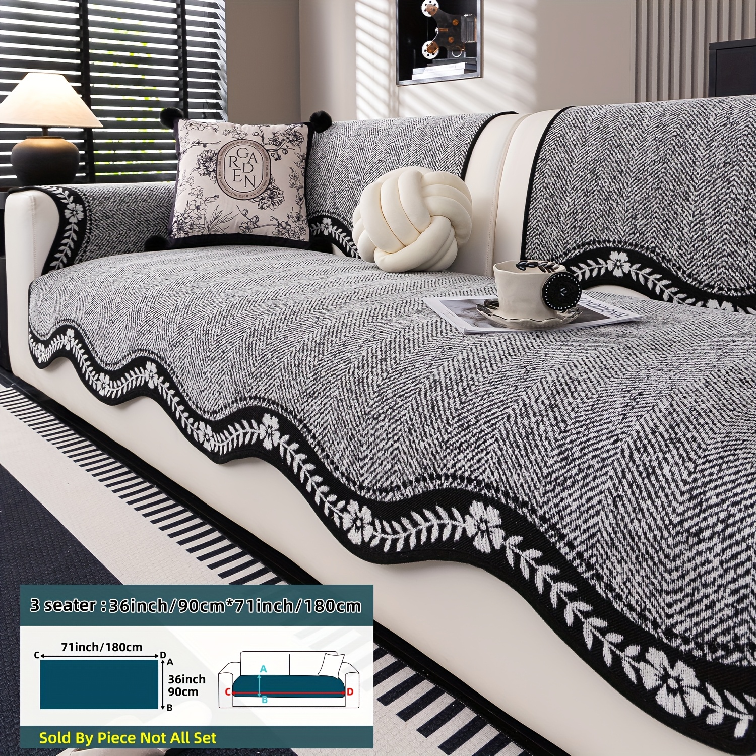 TEMU 1pc Housse de Canapé Antidérapante Moderne Rétro avec Motif Dentelle Ondulée et de Neige - pour Tous les Types de Canapés, Lavable en Machine
