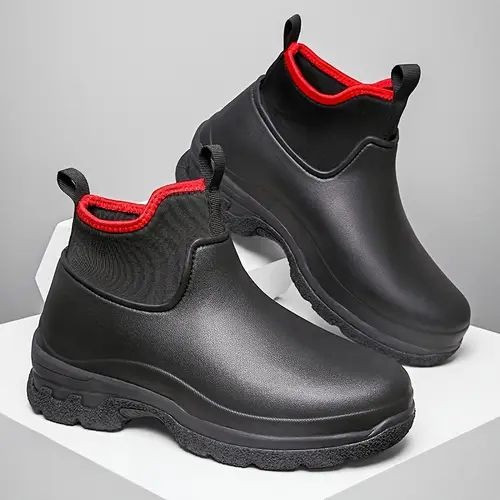 mens rain boots waterproof rain boots thick soled round toe short tube pu material soft and comfortable water sole outdoor camping boots car washing and fishing shoes outdoor short boots