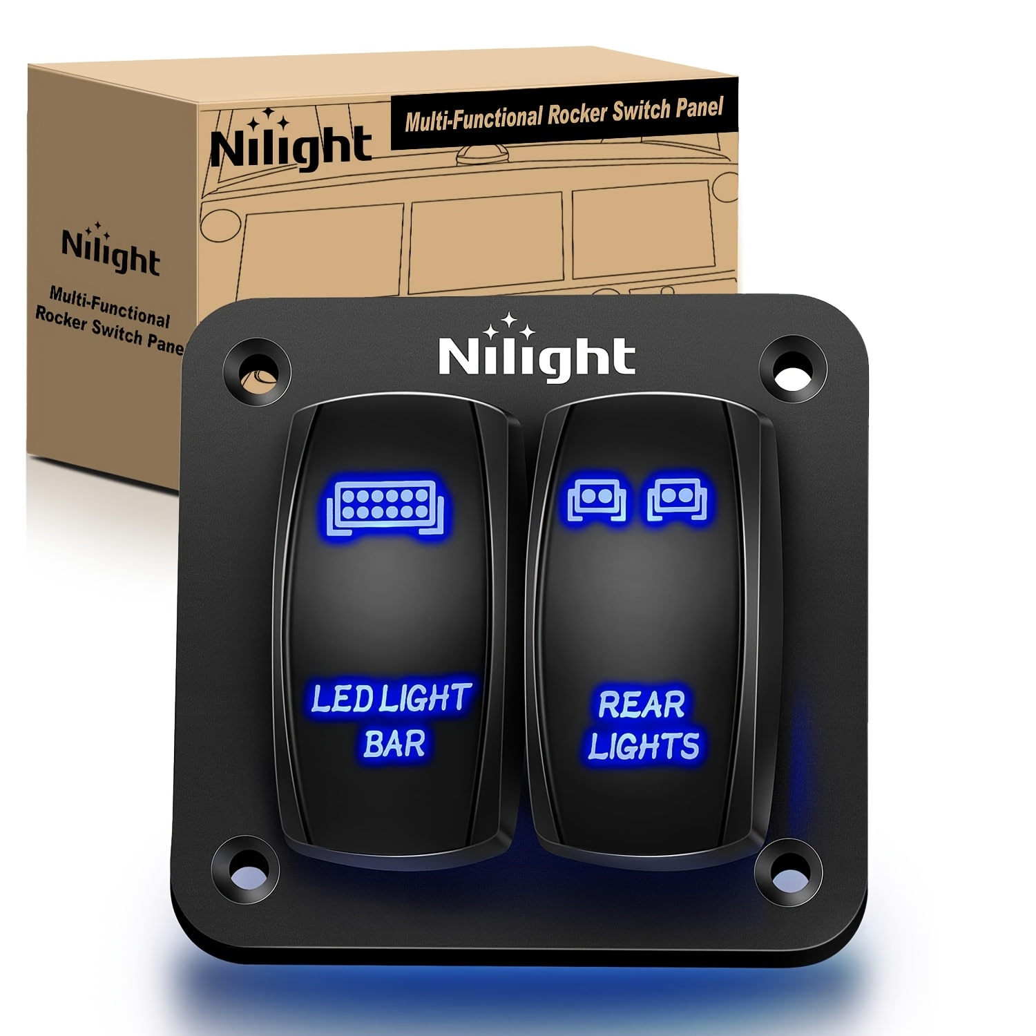 TEMU 2gang Aluminum Laser Rear Led Light Bar Rocker 12/24v 5pin Pre-wired Toggle Switch Panel For Marine Boat Car Atv Utv Blue, Without Battery