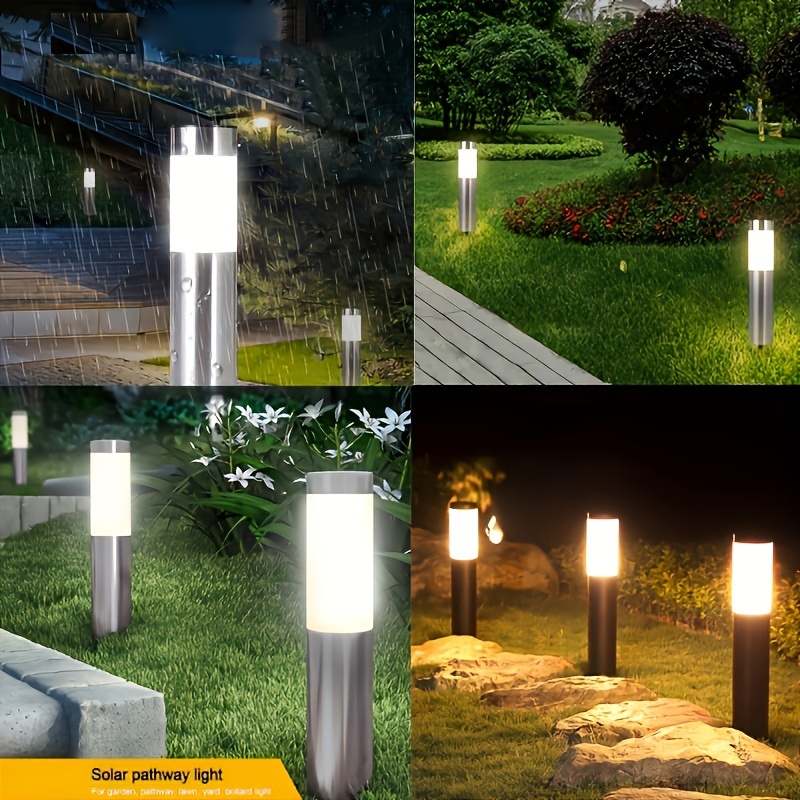 

2-piece Modern Stainless Steel Solar Led Lawn Lights - Perfect For Gardens, Pathways & Sidewalks | Ground Insert Cylindrical Landscape Lighting