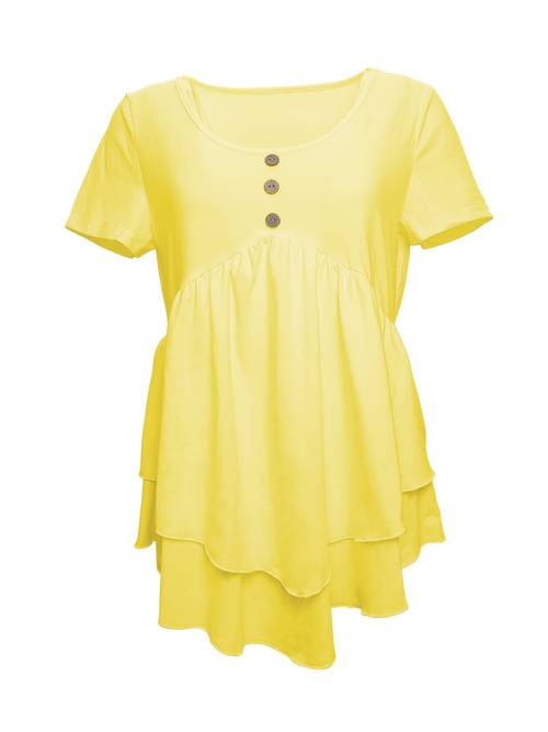 womens casual short sleeve crew neck t shirt solid color button front flare tiered top breathable summer blouse with detailing machine washable regular fit for spring summer ladies t shirts