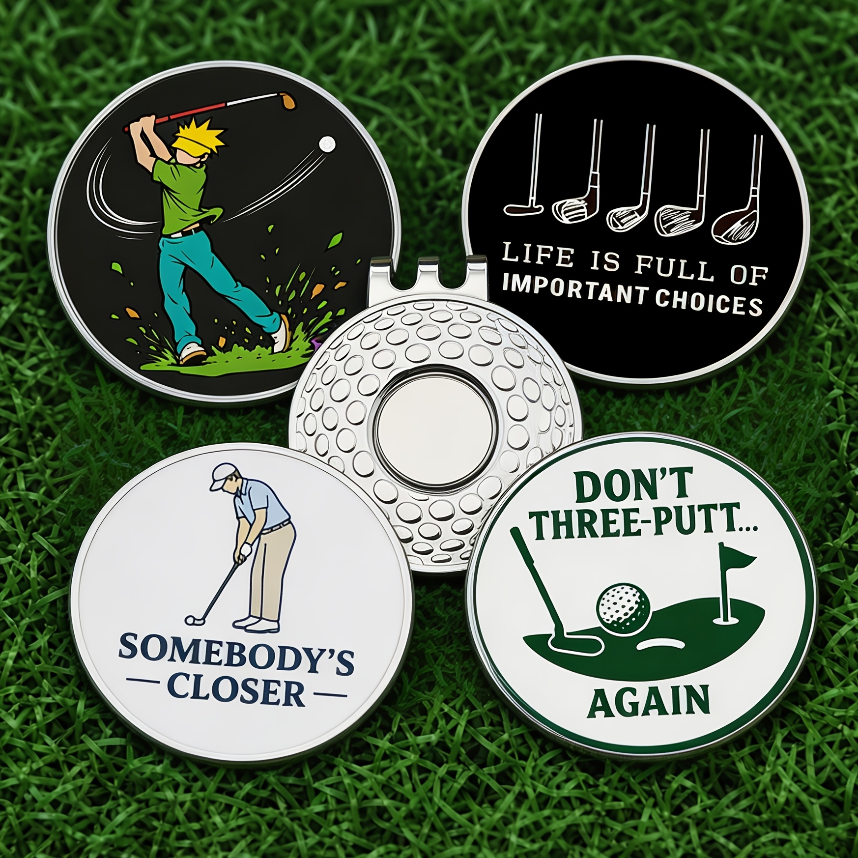 TEMU Set marcatori per palline da golf con clip magnetica per cappello - Divertenti accessori a tema " In" e poker - Set di marcatori in metallo