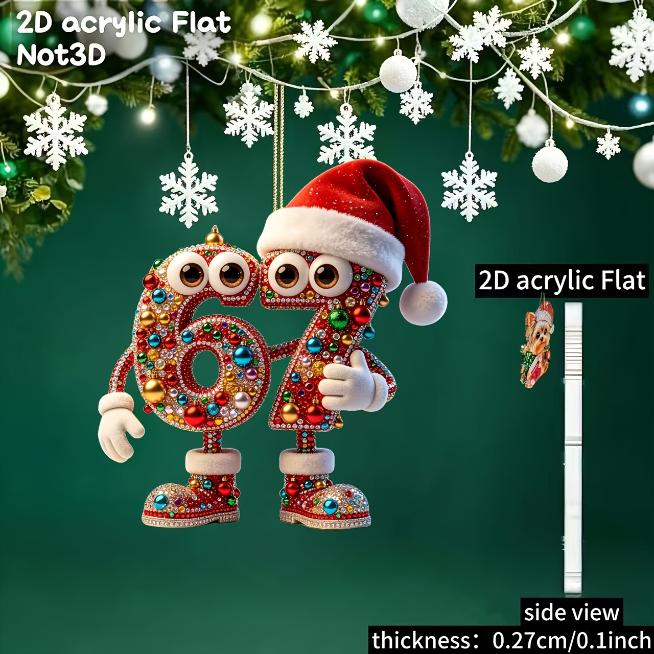 TEMU [2D Plat] 1pc, Pendentif à motif numérique de chapeau de Noël en acrylique 2D, Pendentif , Décoration à suspendre, Facile à accrocher avec une