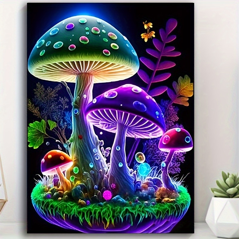 

5d Diy Diamond Painting Kit 30x40cm Full Drill Round Diamond Art, Glowing Mushrooms Embroidery Stitch, Acrylic Pmma Diamond Mosaic, Complete Set With Canvas And Tools For Home Wall Decor