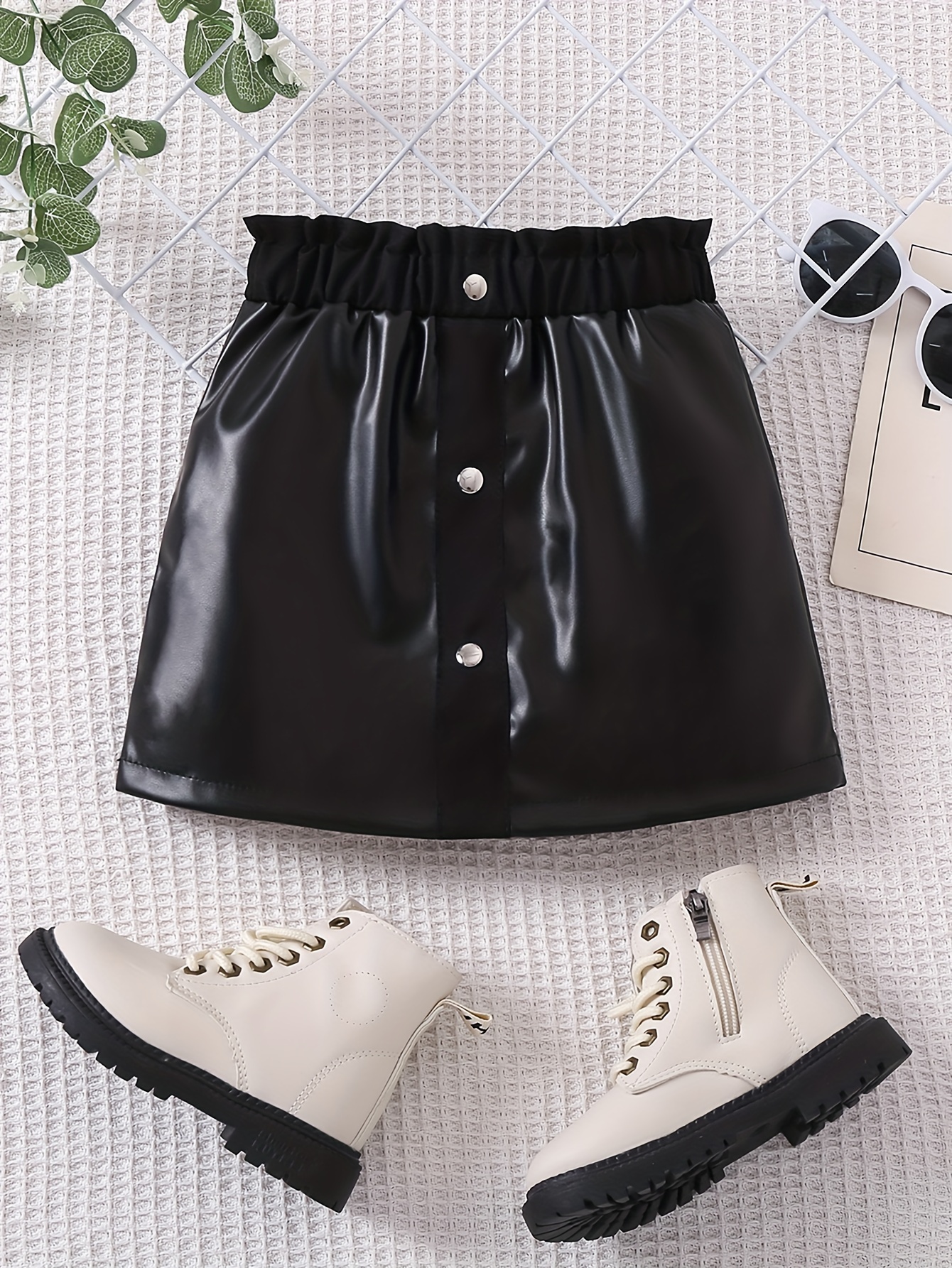 Women's Faux Leather Shorts Side Buttons Elastic Waist - Temu