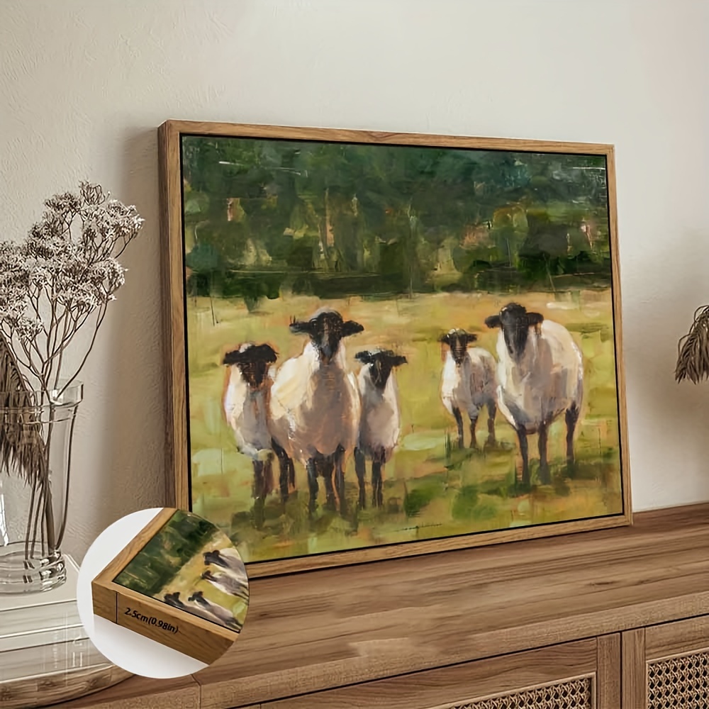 

1pc, Framed Sheep Canvas Art Print, Abstract Rustic Farmhouse Wall Decor, Vintage Inspired Animal Painting, Home Decoration, Gift Idea, Ready To Hang