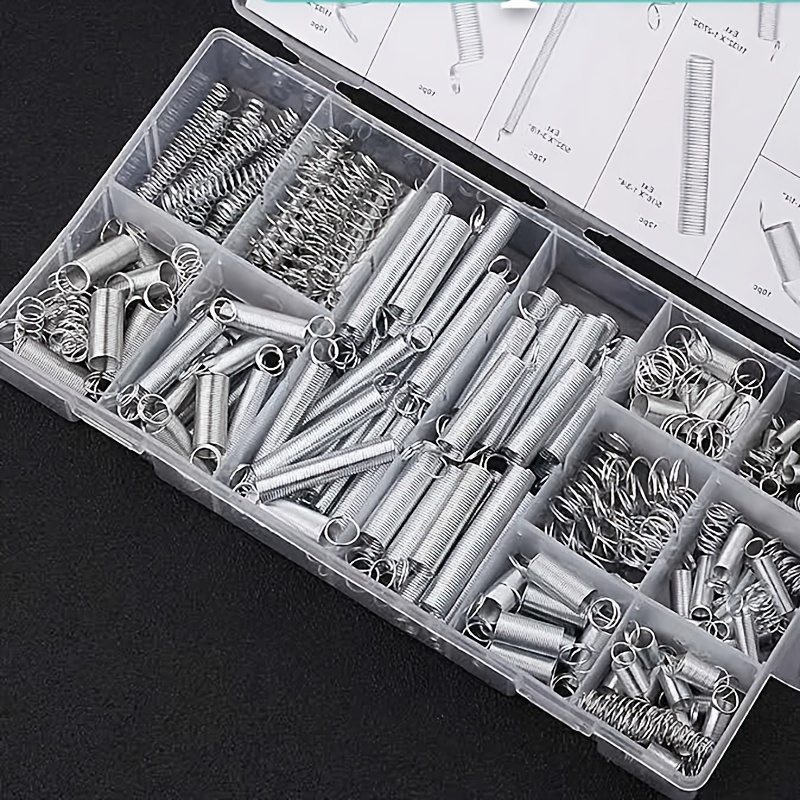 200pcs metal steel spring set compression and extension springs kit portable hardware tools plastic storage box tool accessories details 5