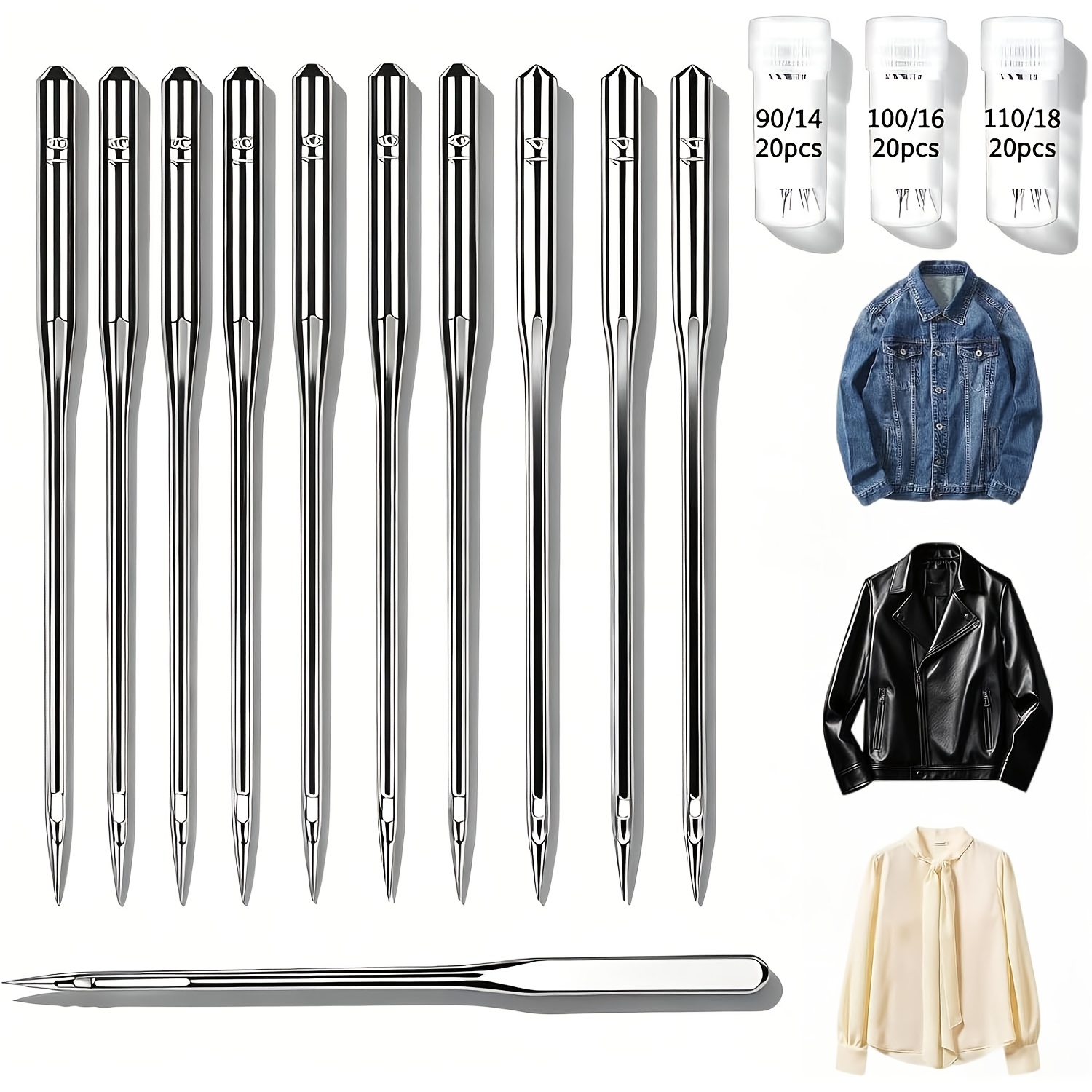TEMU 60 pz Aghi per Macchina da Cucire per Uso Misura HAX1 110/18, 100/16, 90/14, Aghi per Trapuntatura per Tessuti Spessi, Pelle, Jeans, Tela, ,