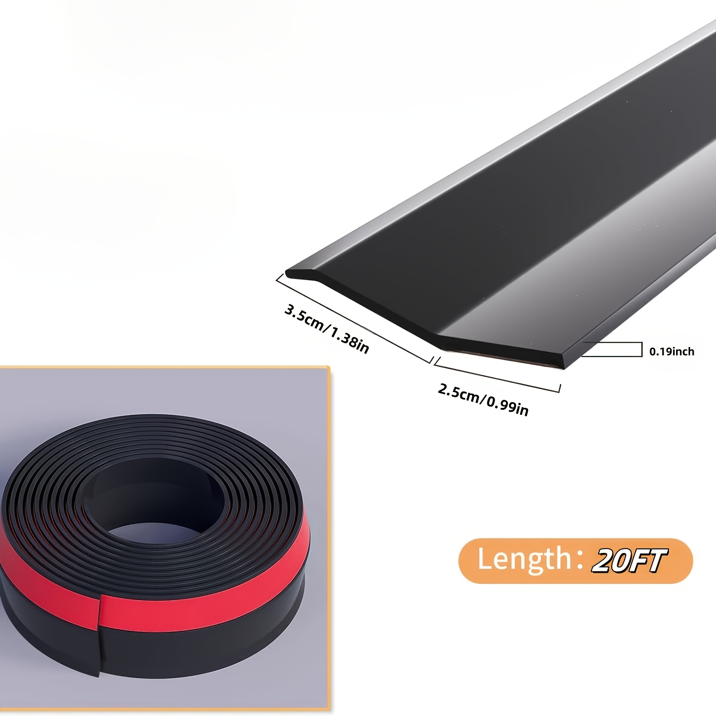 Image of 20ft Door Weatherstrip Seal, Top And Side Seal With Adhesive Backing, Screws And Screw Caps, Universal Vinyl Garage Door Seal