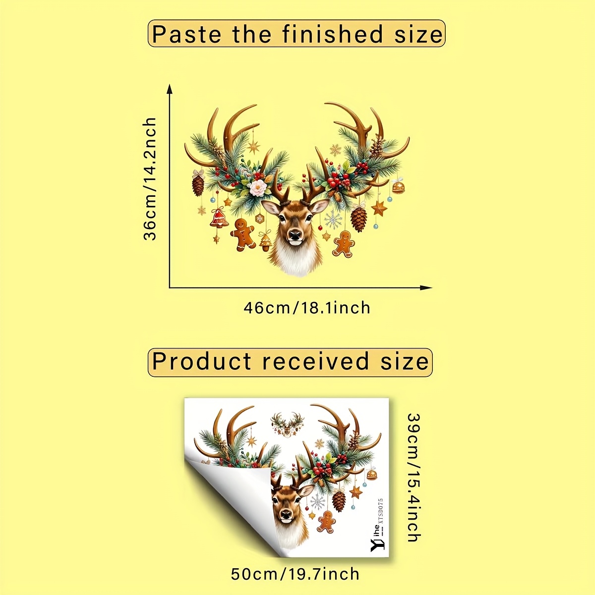 TEMU 1pc Of Christmas Decoration Featuring A Reindeer Head, Pine Branches, Flowers, Gingerbread Men, Stars, And Snowflakes Wall Stickers, Creative