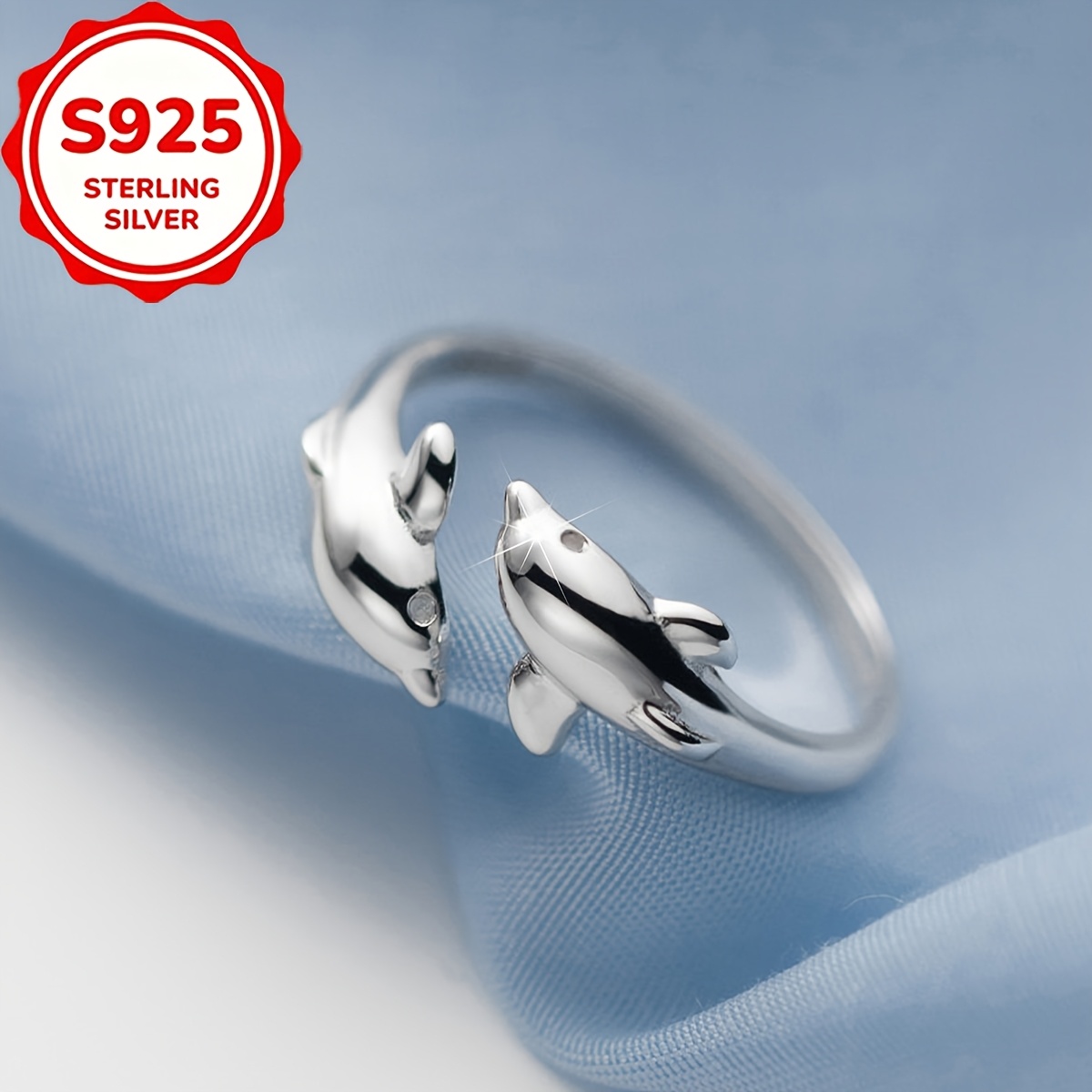 Women's S925 Silver Dolphin Open Ring, Elegant Versatile Accessory