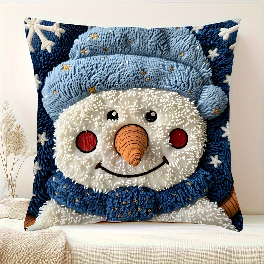 

Contemporary Snowman Throw Pillow Cover, Polyester, Machine Washable, Woven Zippered Pillowcase For Living Room Sofa, Autumn Farmhouse Patio & Porch Decor, 18x18 Inch - 1pc