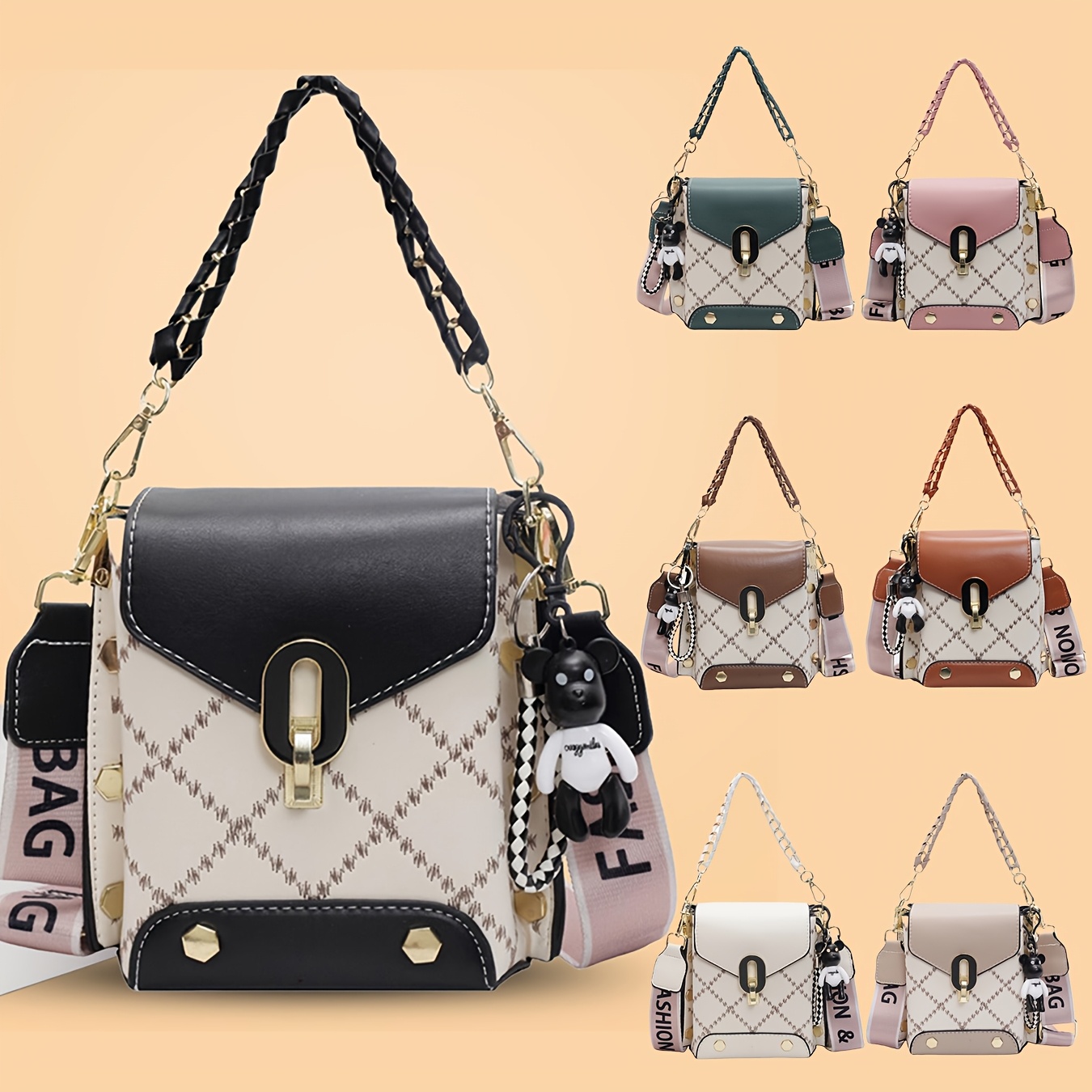 

Chic Colorblock Quilted Women's Shoulder Bag - Versatile Crossbody & Phone Purse For Everyday , Leather With Polyester Lining