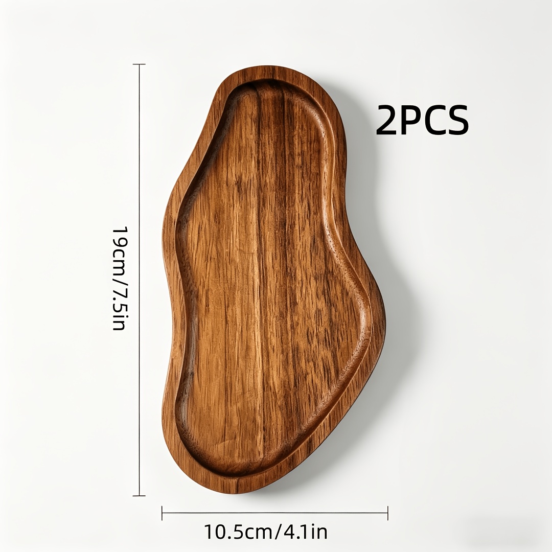 Image of Set Of 2 Natural Acacia Wood Bathroom Trays - Irregular Oval Solid Wood Vanity Tray; Suitable For Organizing Jewelry, Perfume, And Soap; Ideal For Home Decor, Bathtub Trays, And Small Kitchen Storage