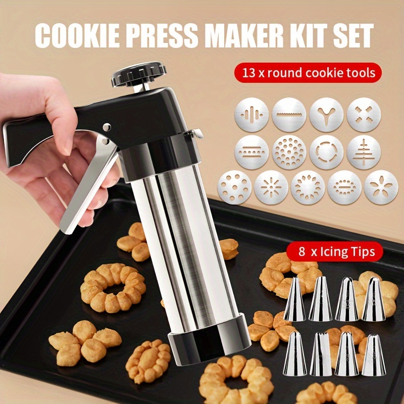 

Set, Cookie Press Gun Kit, Cookie Gun With Decorating Tips And Discs, For Cookie Making, Cupcake Decorating, And More, Baking Tools, Kitchen Gadgets, Kitchen Accessories