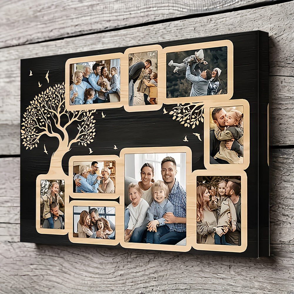 TEMU 2d Flat, 2d Flat, 1pc Wooden Framed Custom Photo Personalized Canvas Wall Art Family Tree Gift With Framed Ready To Hang, Family Tree Photo