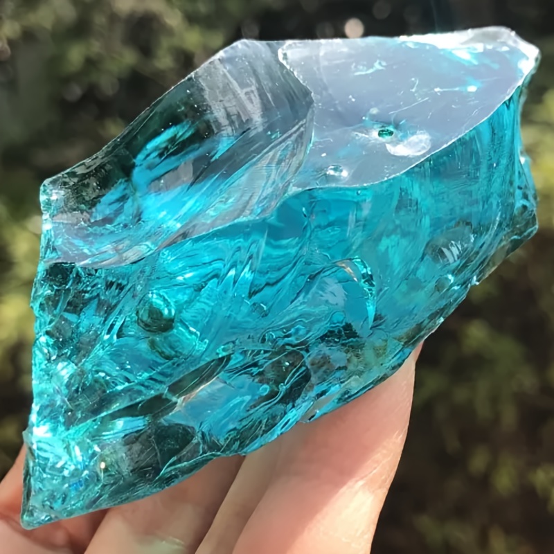 TEMU 40-520g 1pc Large Blocks Of Blue Artificial Crystal Rough Stones, Irregular And Transparent Rough Stone Decorative Stones, Exquisite Home