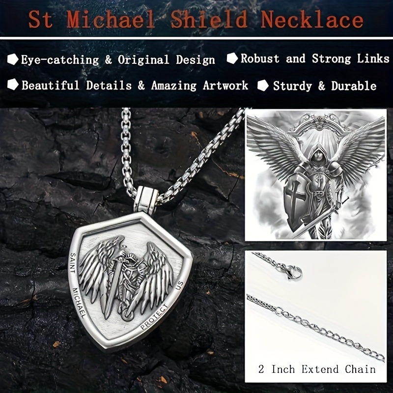 Guardian Shield Sword Medal Pendant - Side Angle
