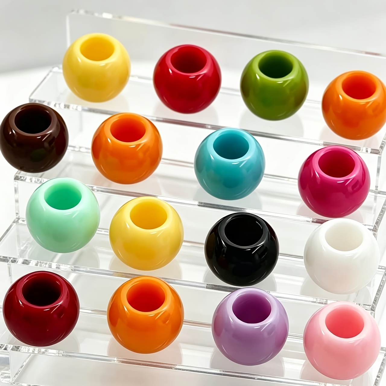 TEMU 61pcs 10mm Extra Large Hole Acrylic Cylinder Beads, Mixed Pack, Solid Color, Transparent, Through-hole Beads For Clothing, Footwear, And Jewelry
