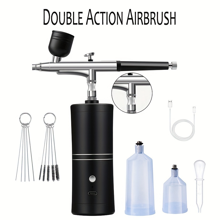 

-action Airbrush Kit - Cordless, Rechargeable With 0.3mm Nozzle For Tattoos, Nail Art, Model Painting & More - Portable Handheld Spray With Usb Charging, Includes Cleaning Brushes