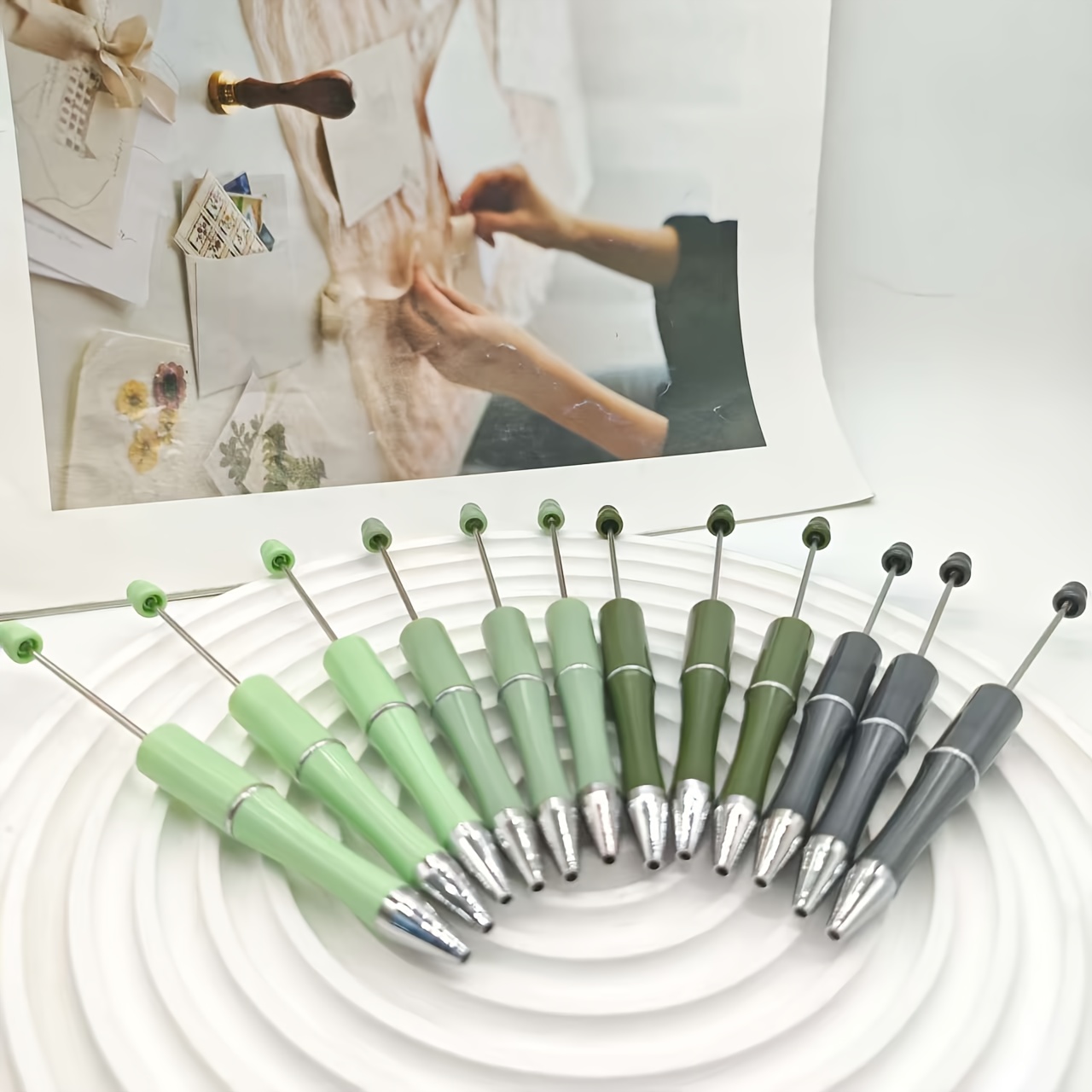 Random Color 12pcs Beaded Pen, Super Matching Color, Back To School Essential! Light Luxury Value, Internet Celebrity With The !