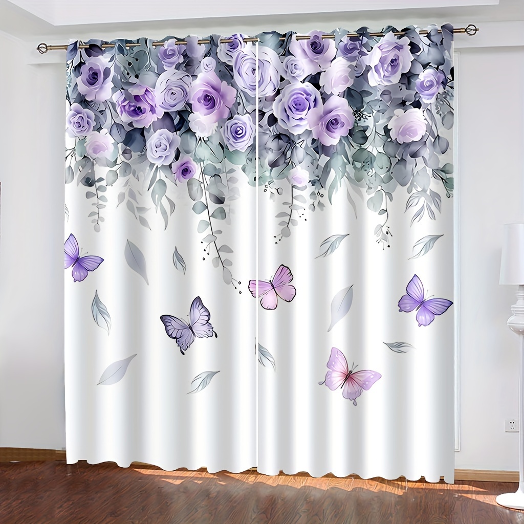 Luxury Printed Purple Floral Curtains
