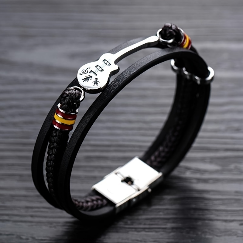 

1pc Rock Braided Leather Guitar Decor Bracelet For Men And Women, Music Decor Accessories