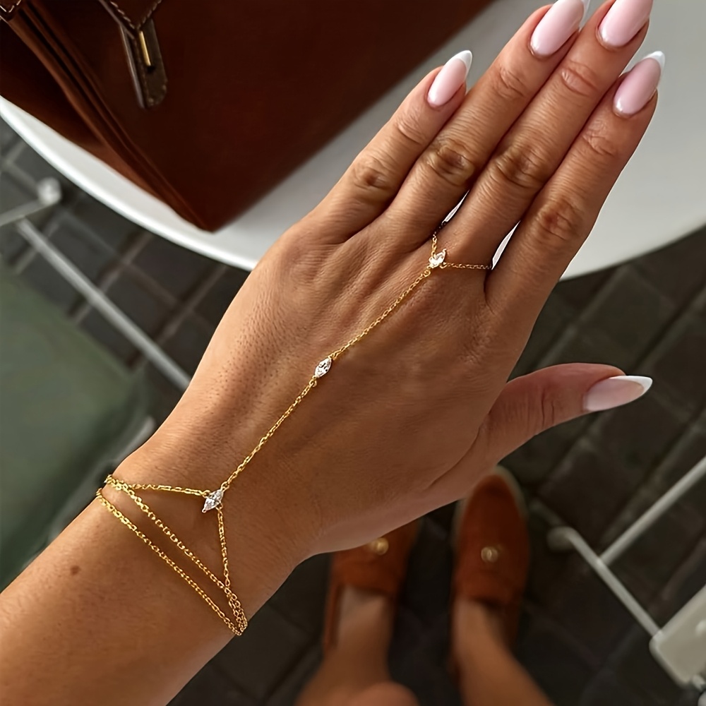 TEMU Elegantes funkelndes mehrschichtiges -Fingerringarmband Handrückenkette, geeignet für den täglichen Gebrauch von Damen für Nachtclub-Partys