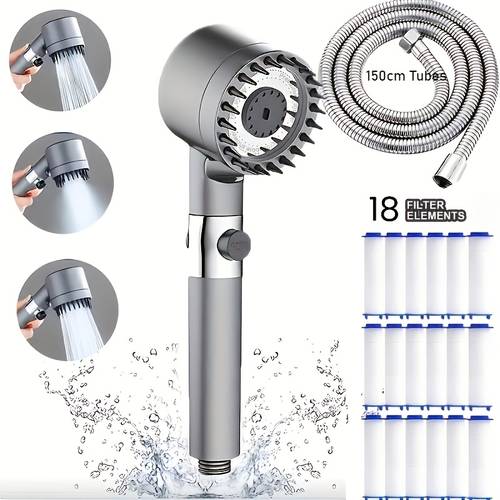 ldq 3 mode massage showerhead with filter function 18 replacement filters wall mounted no electricity needed modern bathroom accessory high quality material polished round shape wall mounted showerhead abs durable for shower use