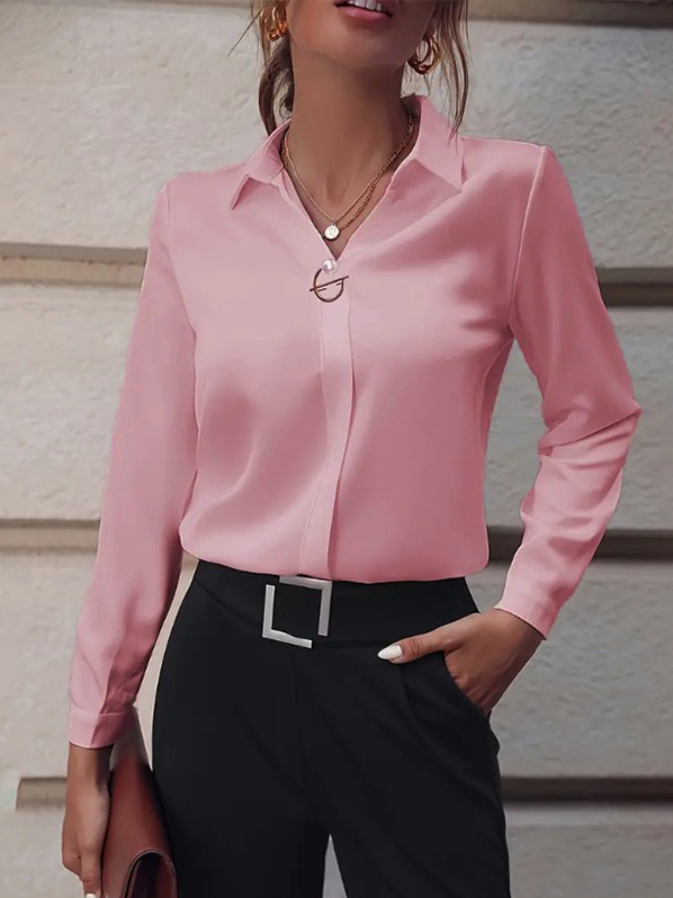 slim fit dress slacks Regular Fit Dress Shirt for Tall Women in Black 6 / Tall / Black