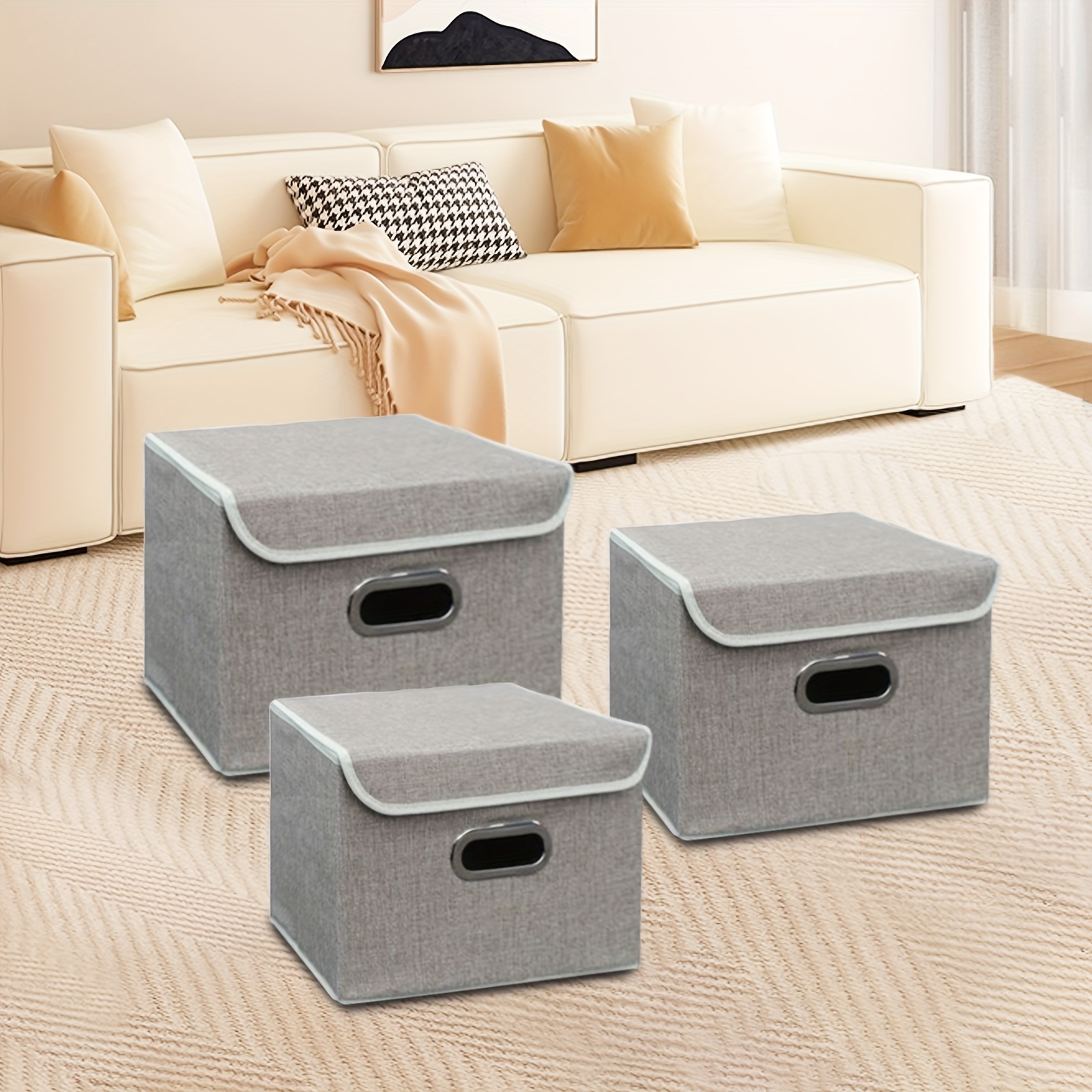 

3pcs Fabric Storage Boxes With , Foldable Archival Organizer Bins, Dust-proof Closet Containers For Clothing, Blankets, Toys, Snacks, Socks - Space-saving For , Bedroom, Dorm