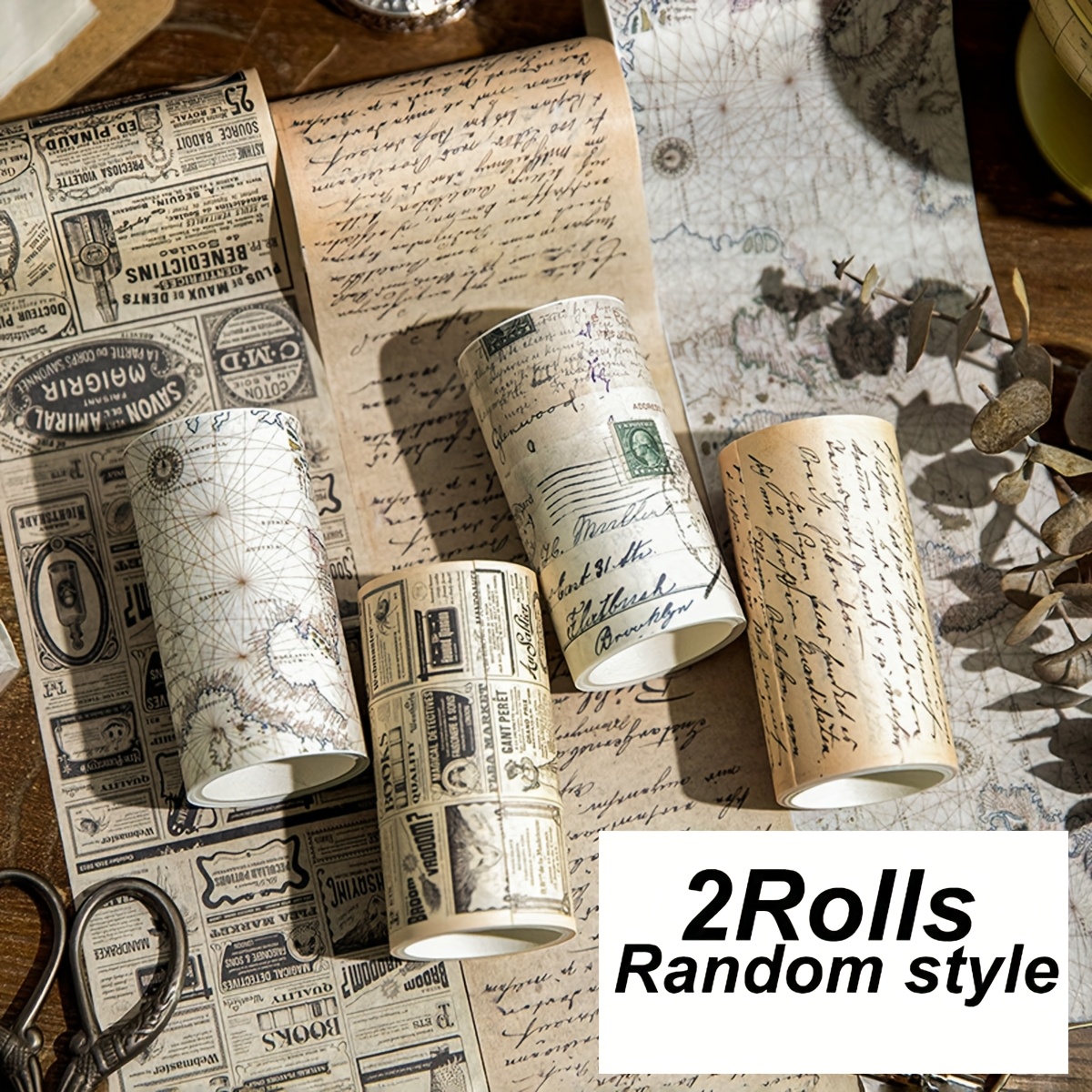 Image of 2 Rolls Random Style Retro Vintage Washi Tape Set - Diy Journal Decoration, Border Trim Tape, Scrapbooking Crafts | Holiday Gift & Seasonal Decoration Zsy