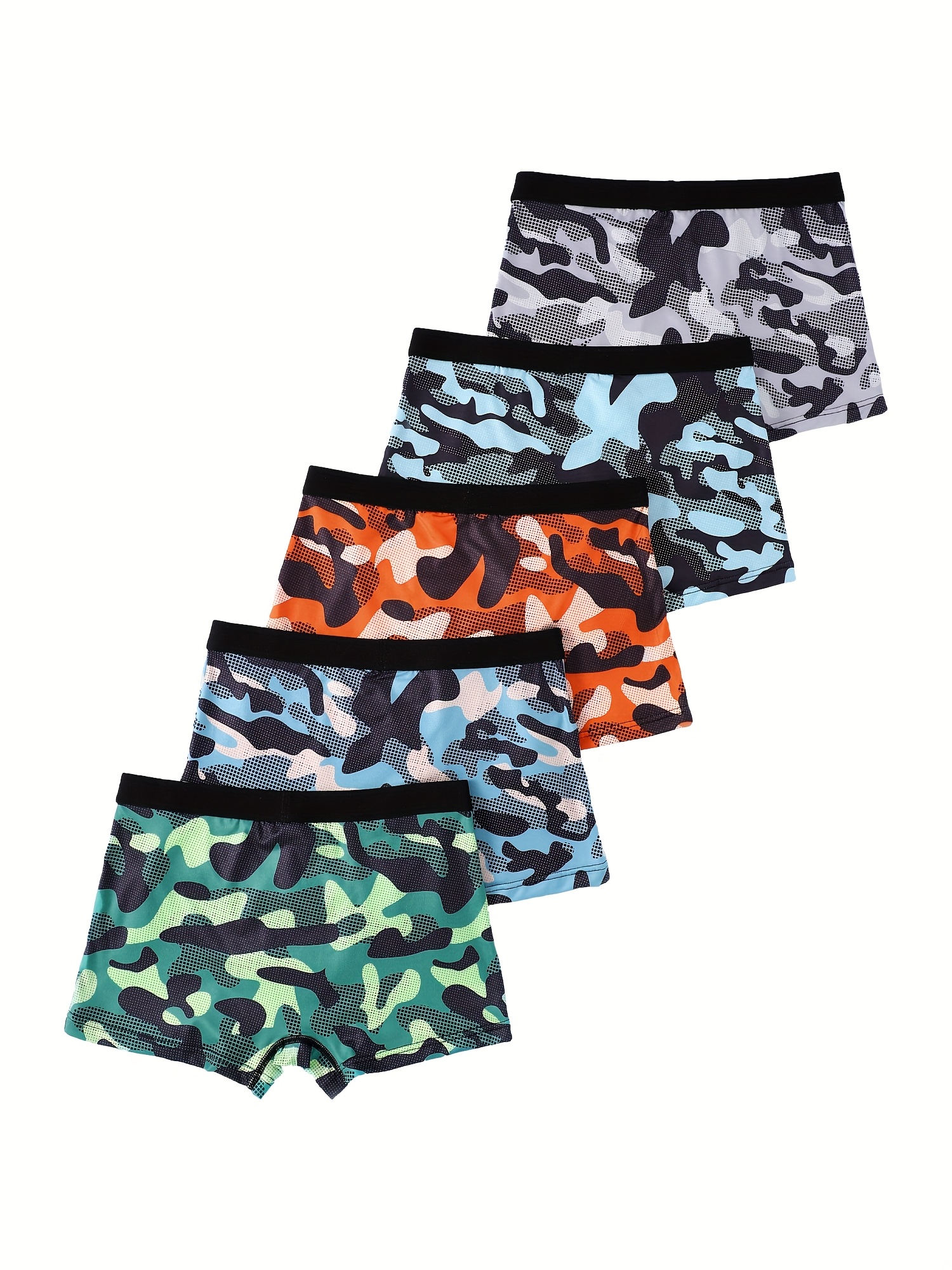 5pcs Boys' Camouflage Print Boxer Briefs Underwear with Elastic  Waistband, Breathable for 8-12 Years, Ass