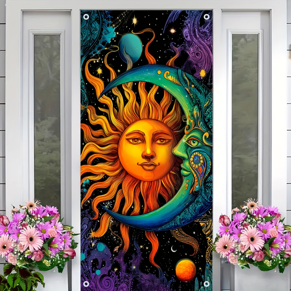 2D Door Banner 2D Flat, 1pc Bohemian Sun and Moon Door Banner - Celestial Celestial Decoration with Sun, Moon, Stars - No Electricity Needed, Easy Hang Adhesive Strips - Durable Polyester Fabric for Indoor/Outdoor Parties, Photo Booths, Home, Events - Bohemian Room Decor for Living Room, Bedroom, Events - Perfect for Lunar New Year, Weddings, Birthdays - Decoration, Event Backdrop, Vibrant Print, Highquality Print, Decorative Cover, Event Planners, Sun And Moon On Banner, Mandala For