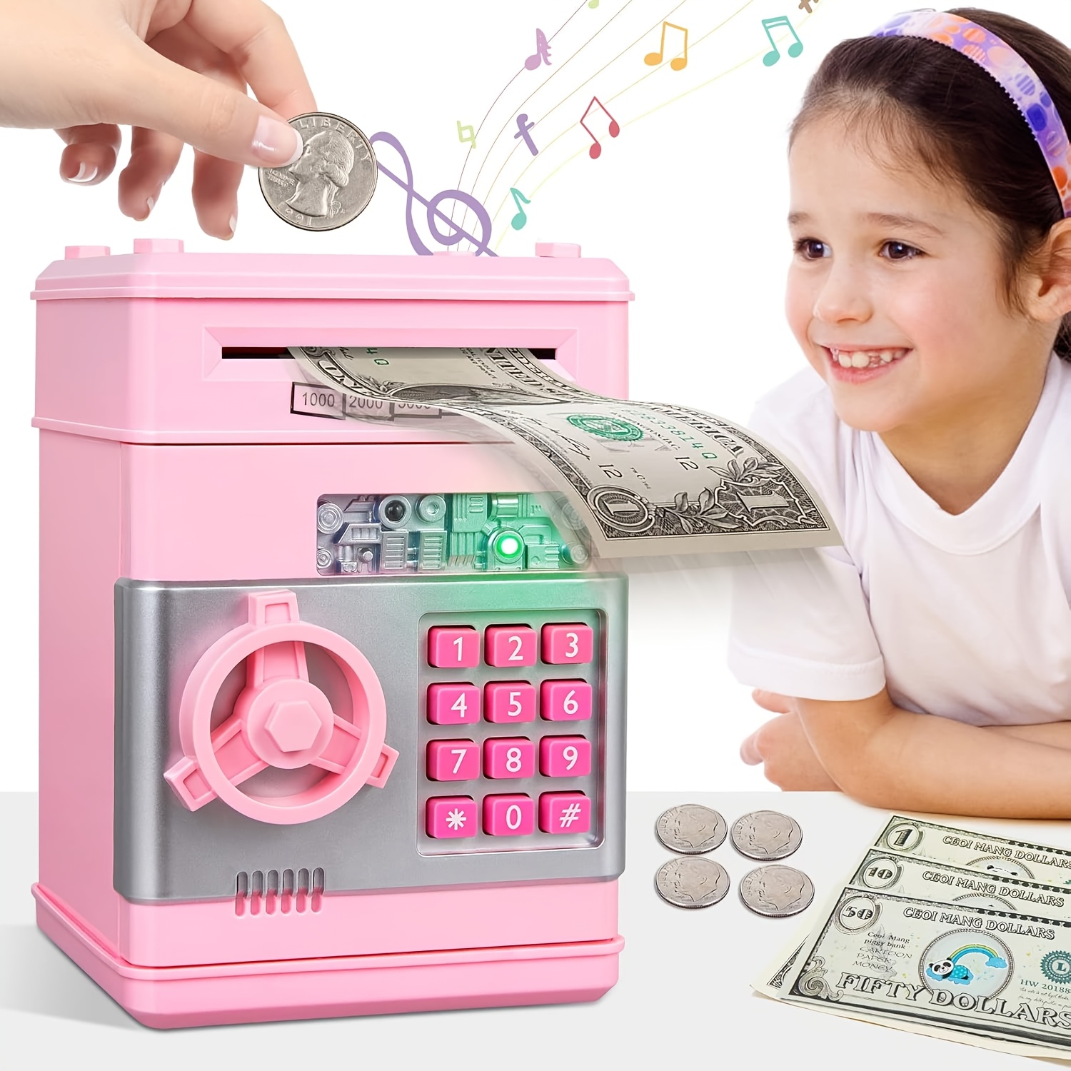 [2025] Children's Money Bank, with Voice Prompts And Music, ATM Electronic PIN Cash Change Deposit Box with Fingerprint Unlock Function, Birthday Gift for Boys And Girls Easter Gifts