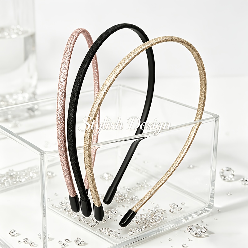 TEMU 3pcs Shiny Thin Headbands, Korean-style Fashion Hair Accessories, Lightweight Hairbands, Suitable For Women's Date Nights, Selfies, Bridesmaid