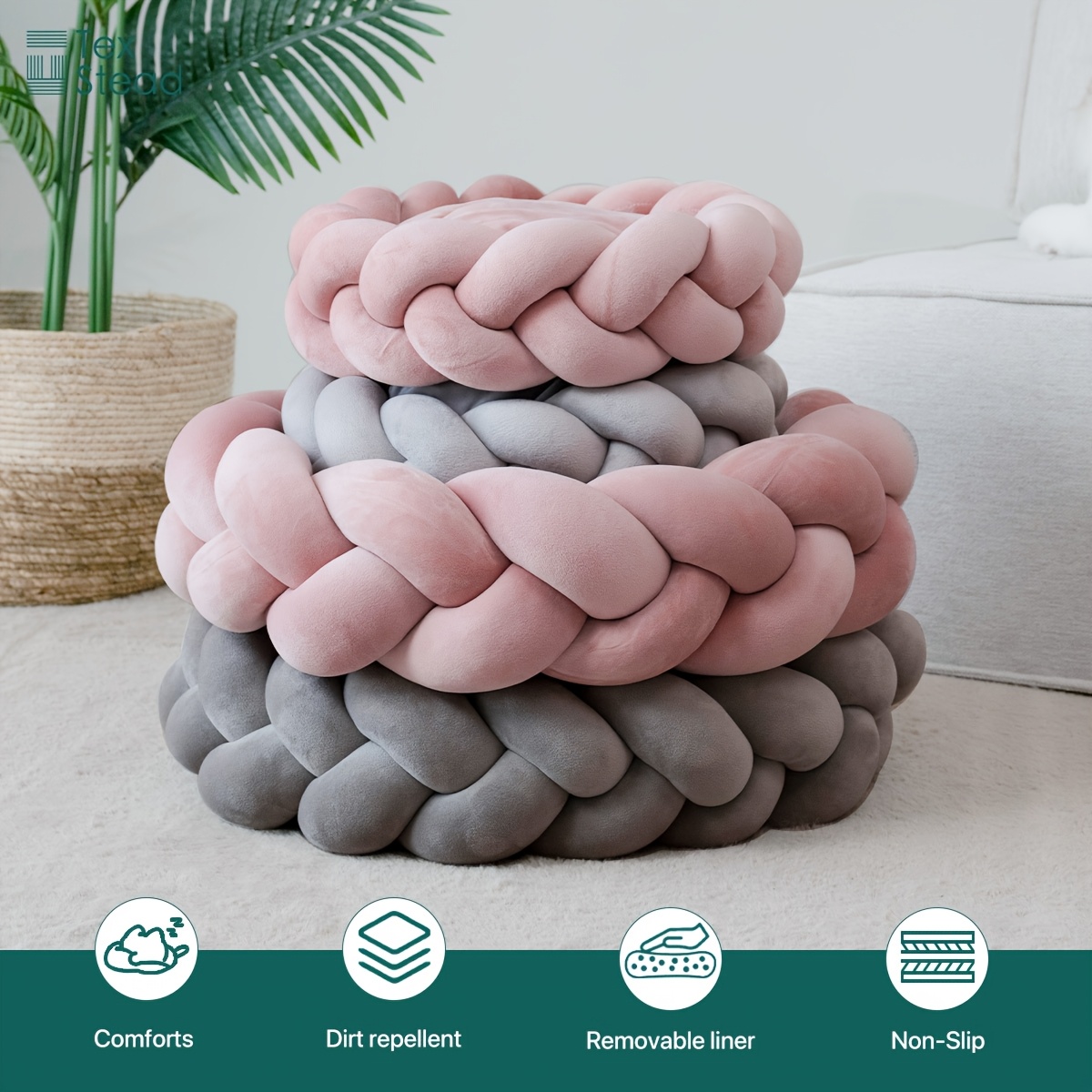handmade round pet bed extra large 22 inch detachable   polyester fabric bed for   kittens easy clean indoor outdoor bed in pink gray vintage home decor for large breeds bed for dog   durable construction Product details 0