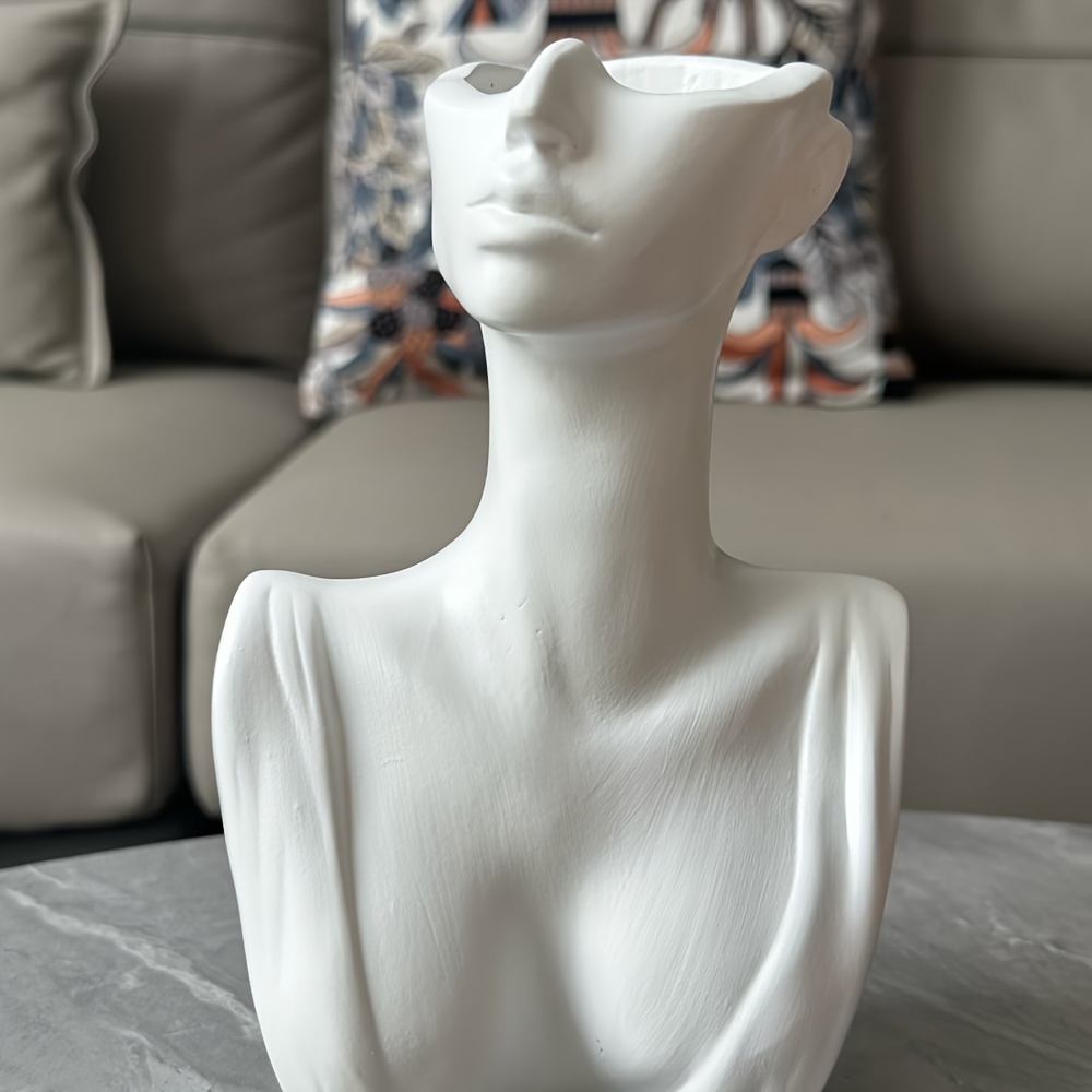 Image of 1pc Elegant White Female Torso Art Vase - Nordic Style Resin Decorative Bottle For Fresh Or Dry Flowers, Living Room, Bedroom, Study - Decoration Gift