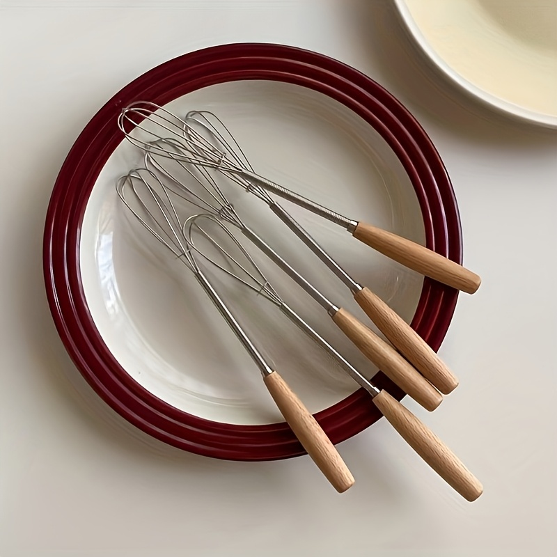 Juego de 1/3 batidores con mango de madera maciza, mini batidor de huevos de acero inoxidable para cocina, batidor de alambre para leche, para mezclar, revolver, batir o licuar, apto para batir huevos, leche, leche de soja y jugo