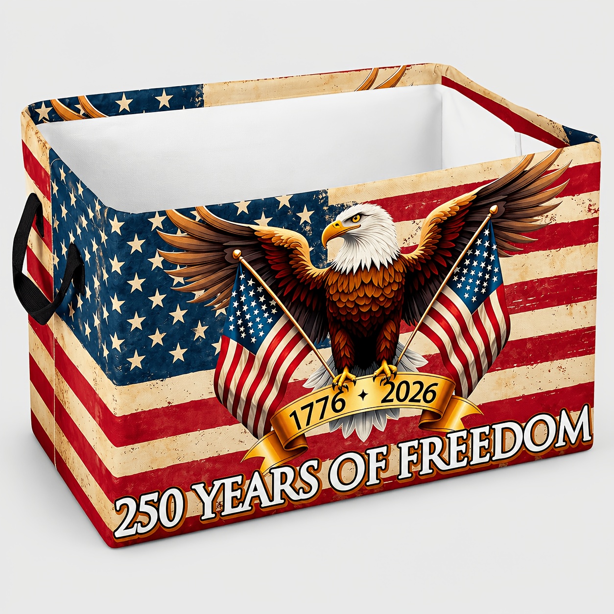 TEMU 1pc Patriotic 250 Years Of Print Foldable Storage Bin, Rectangular Laundry Hamper With Sturdy Handles, Day Home Decor, Back-to-school Dorm