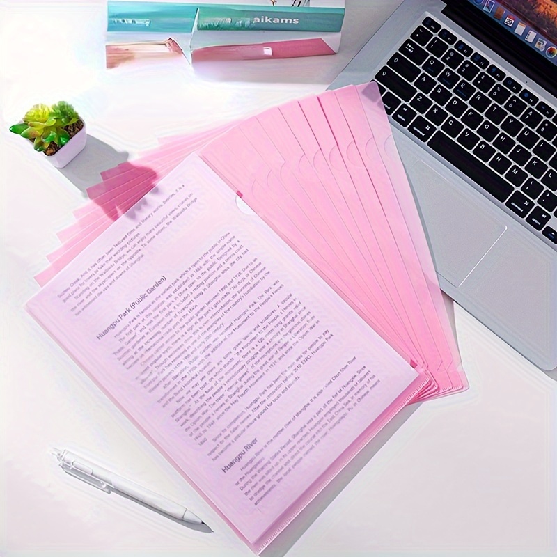 TEMU Color A4 File Folder L-shaped Single Page Binder Insert Transparent Student Test Paper Classification Folder Folder