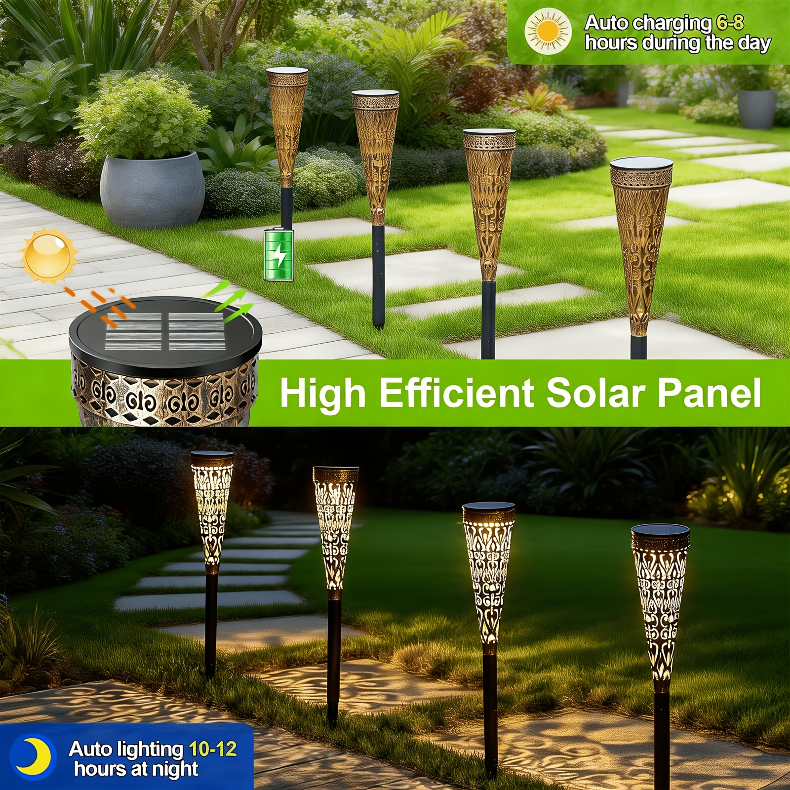 8 Pack Metal Led Solar Outdoor Lights, 2 Lighting Mode Cool &warm White, Flowers And Checkered Shapes Solar Lights Garden Outside For Pathway Lighting Balcony Terrace Lawn Christams Decorations, Ipx5