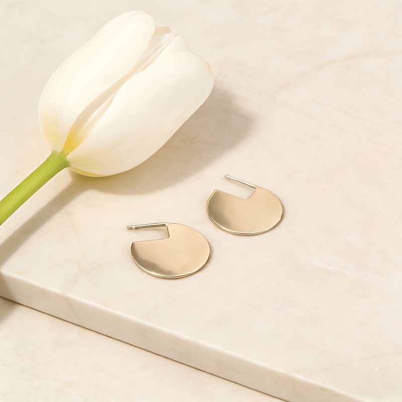 TEMU Light Luxury Premium Pierced Disc Stud Earrings Nordic French Face Earrings Temperament Elegant Women's Ear Jewelry