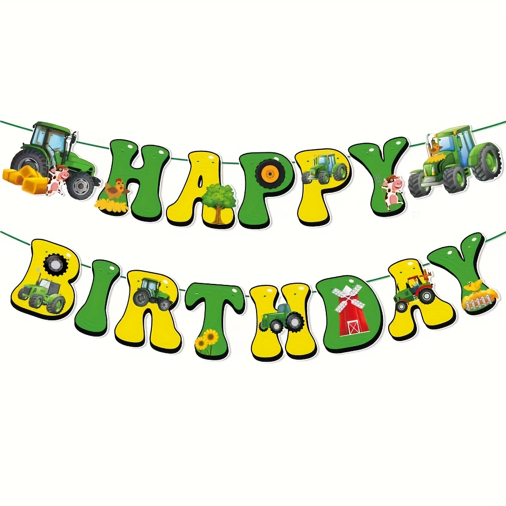 Image of 15pcs Tractor-themed Birthday Banner & Party Decorations - Farm Tractor Flags With Tractors Suitable For Birthday Party, Party Supplies, - Paper Decorations
