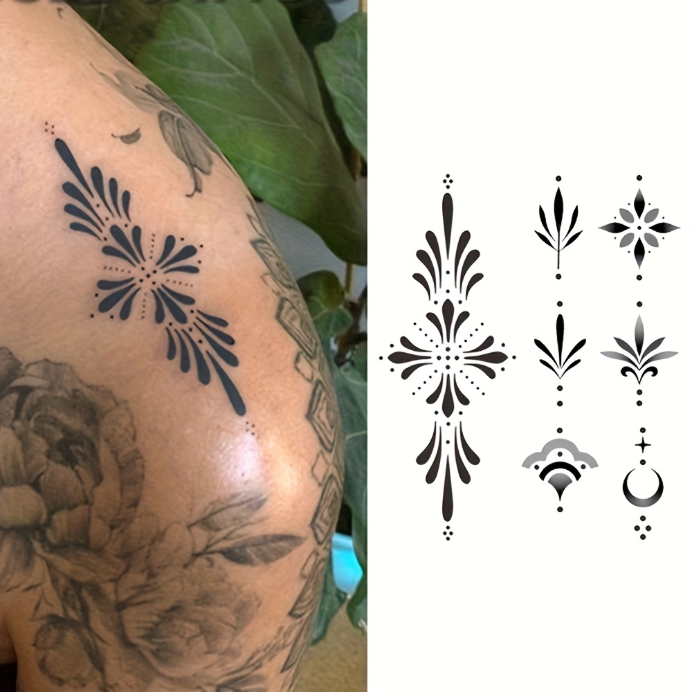 1 Sheet Totem Tattoo Sticker, Suitable For Temporary Tattoos On The Neck, Shoulders, Hands, And Ankles, Featuring Rectangular Flowers And Style Body Art, For 15 Days