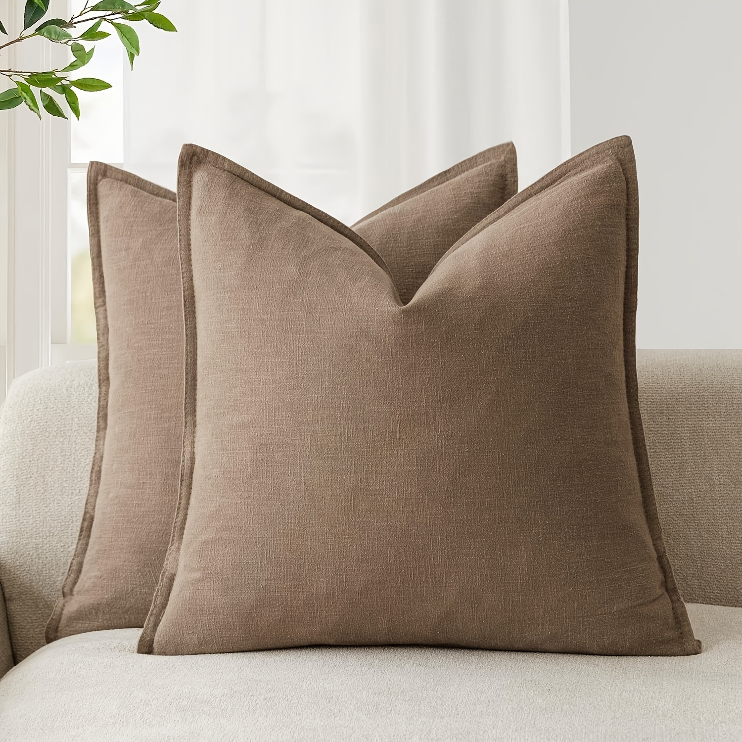 Bocwre 2pcs, Decorative Linen Solid Color Throw Pillow Covers Soft Cushion Bohemian Farmhouse Neutral Pillow Case Suitable For Chair Sofa Bedroom Living Room Home Decoration