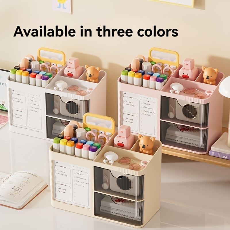 new 1pc desk organizer stationery storage box with 6 compartments 2 drawers on the right desk bedroom study room   organizer essential for keeping desktop tidy suitable for   gift Product details 0