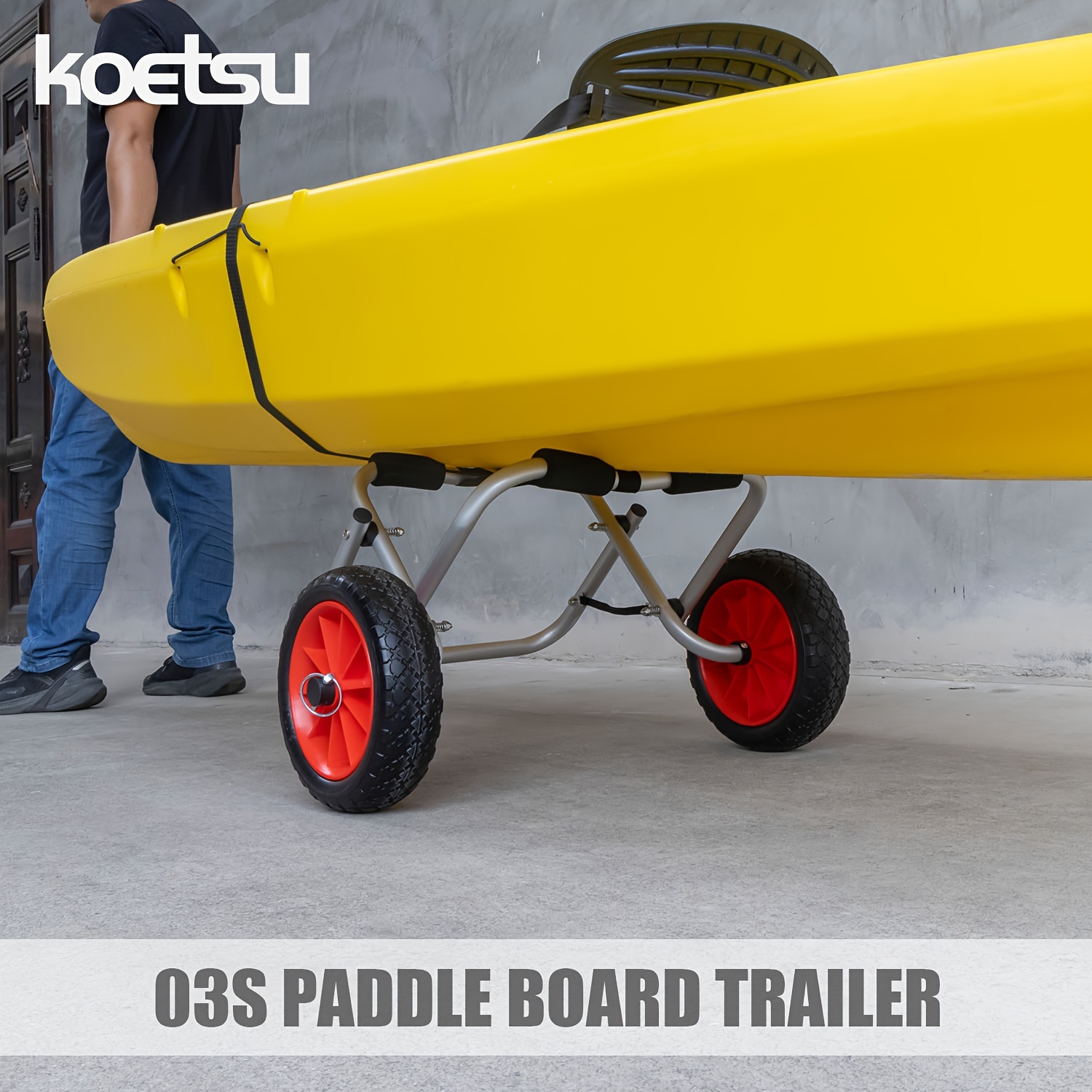 

Koetsu Universal Kayak & Canoe Cart - 150 Lbs Capacity Aluminum Alloy Hand Trailer With Puncture-proof Pu Tires, Straps & Metal Buckle - Sponge Covered Crossbar