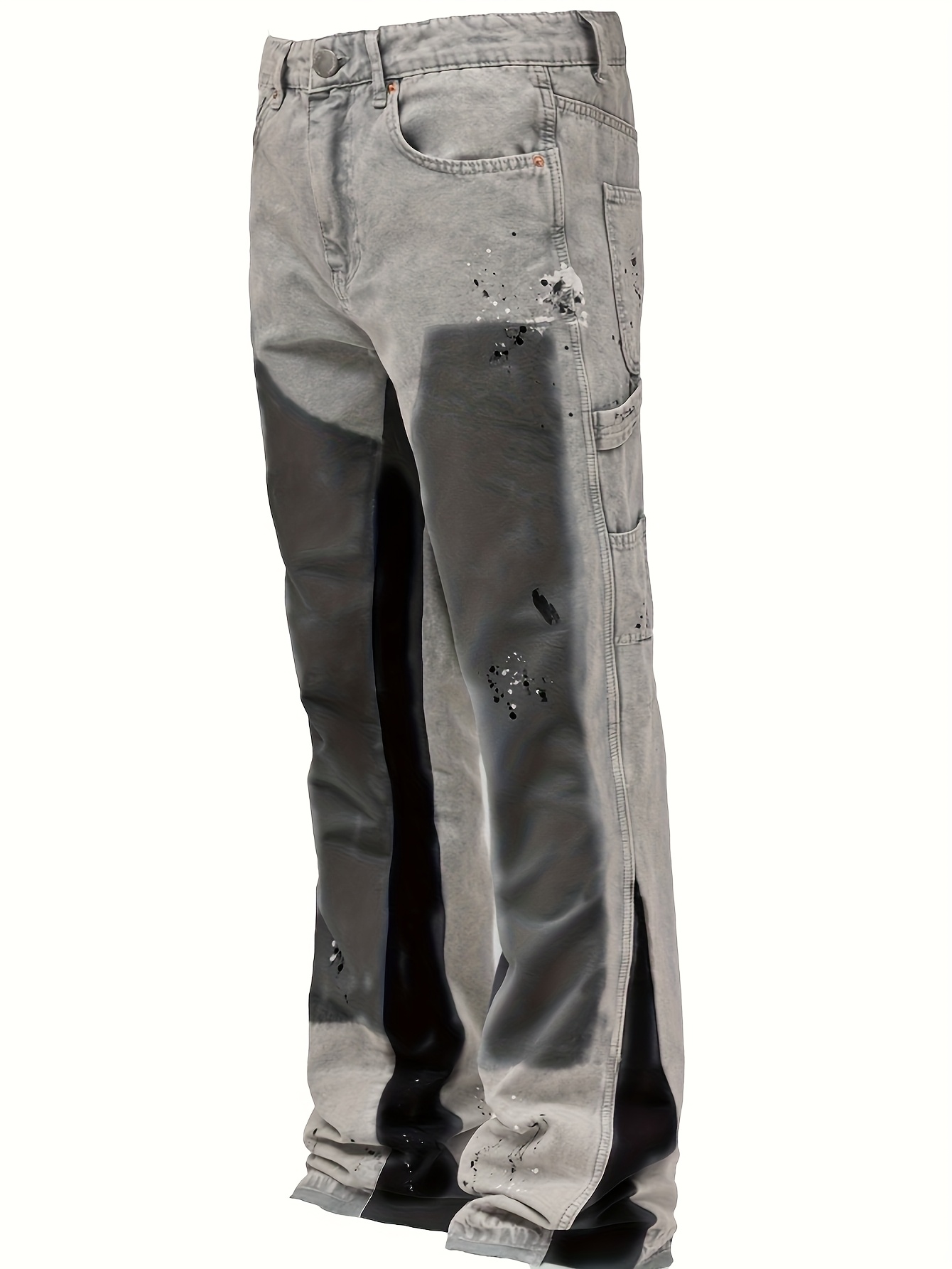 mens streetwear cargo flared jeans distressed washed denim with elastic   design contrast stitching layered details regular   season machine washable functional pockets durable construction stacked jeans
