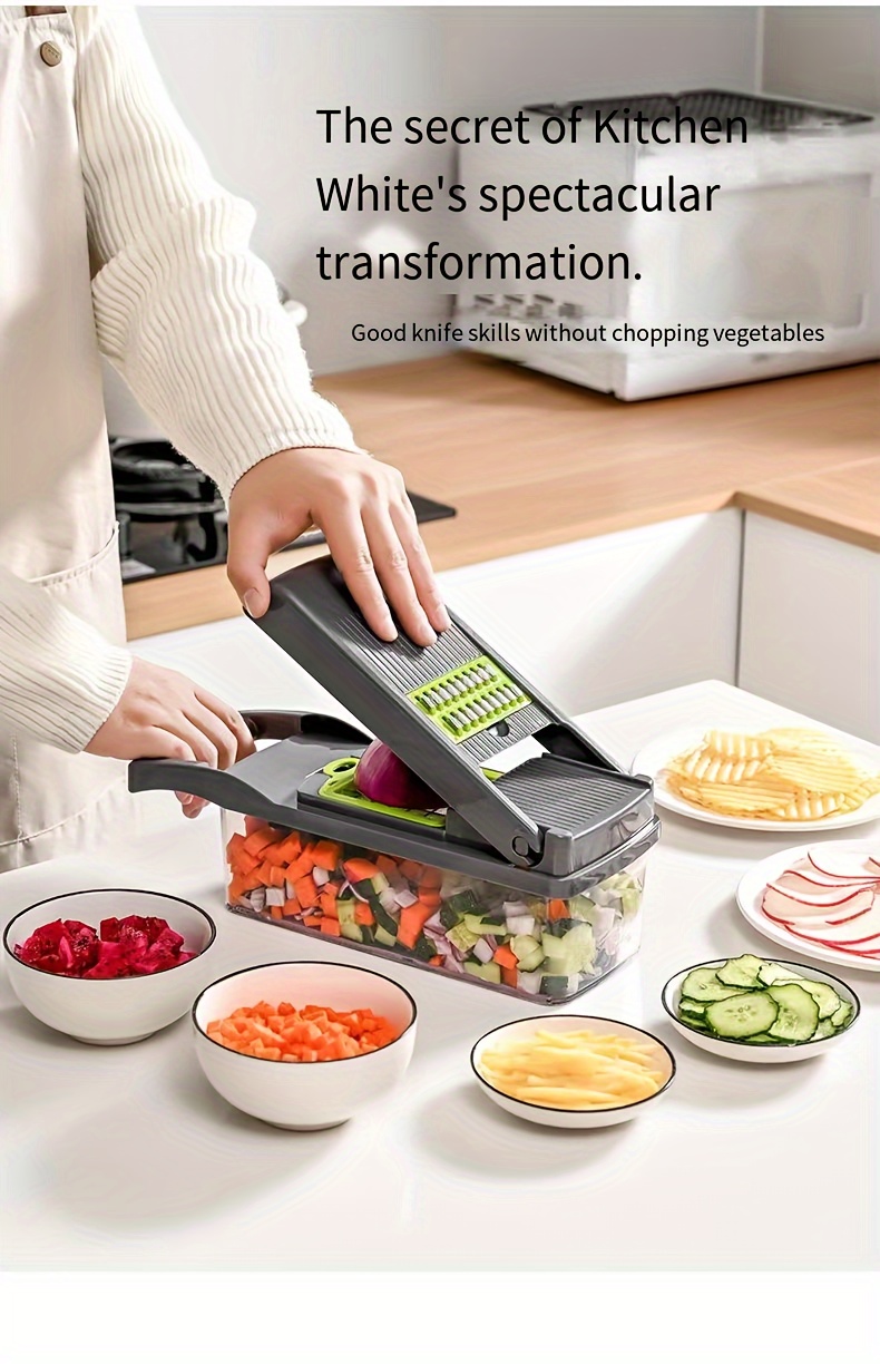 6 16 pieces set vegetable   multifunctional fruit slicer manual food grater vegetable slicer knives and containers onion   chopper with multiple interchangeable blades household potato   kitchen supplies kitchen gadgets details 2